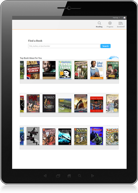 Tablet showing the book discovery feature in Accelerated Reader