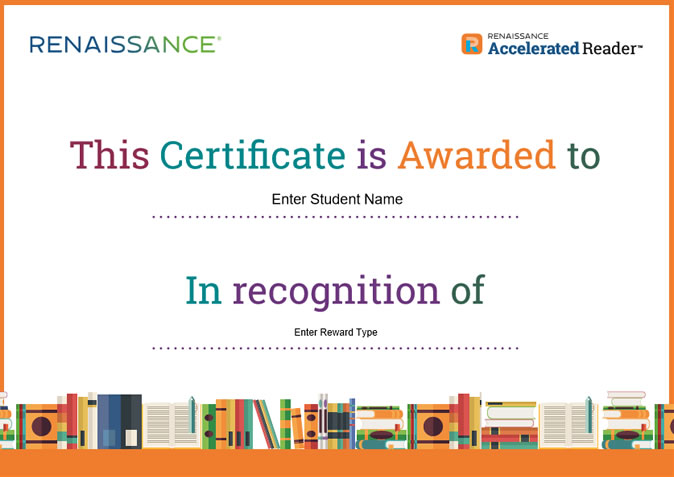 Certificate recognising success with Accelerated Reader
