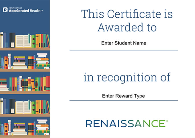 Editable certificate recognising success with Accelerated Reader