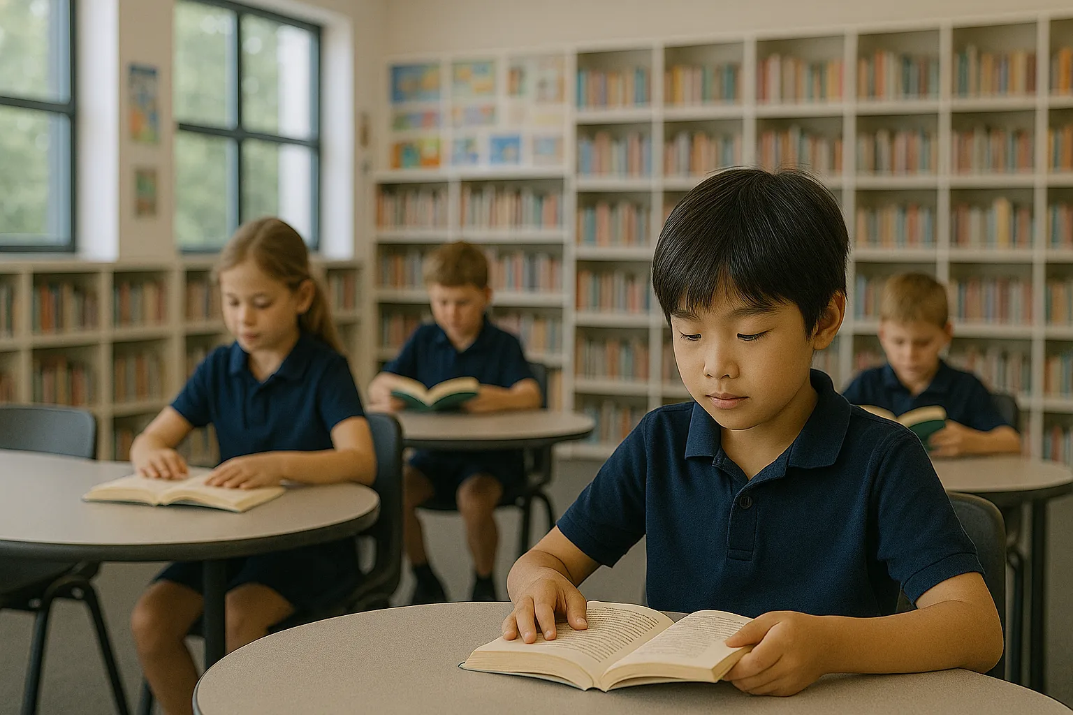 Student reading in a classroom