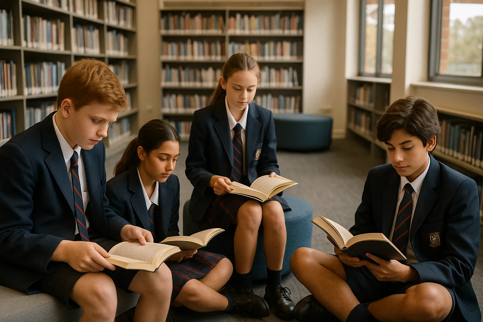 Student reading in a classroom
