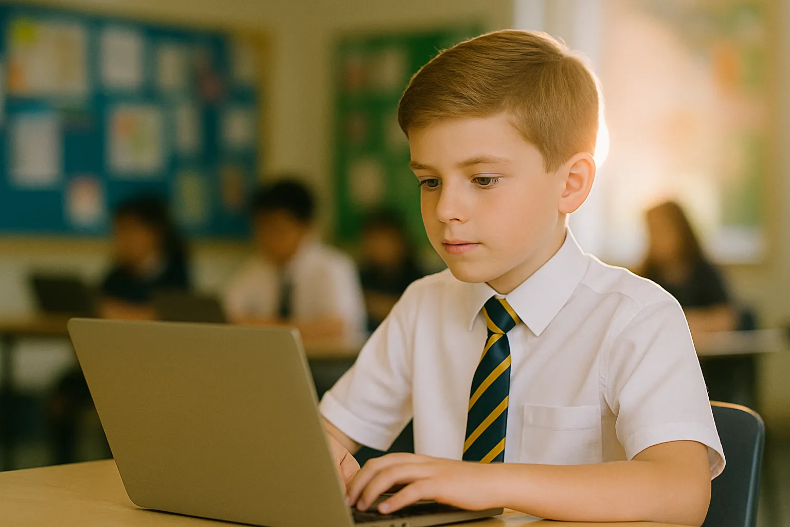 Student reading in a classroom
