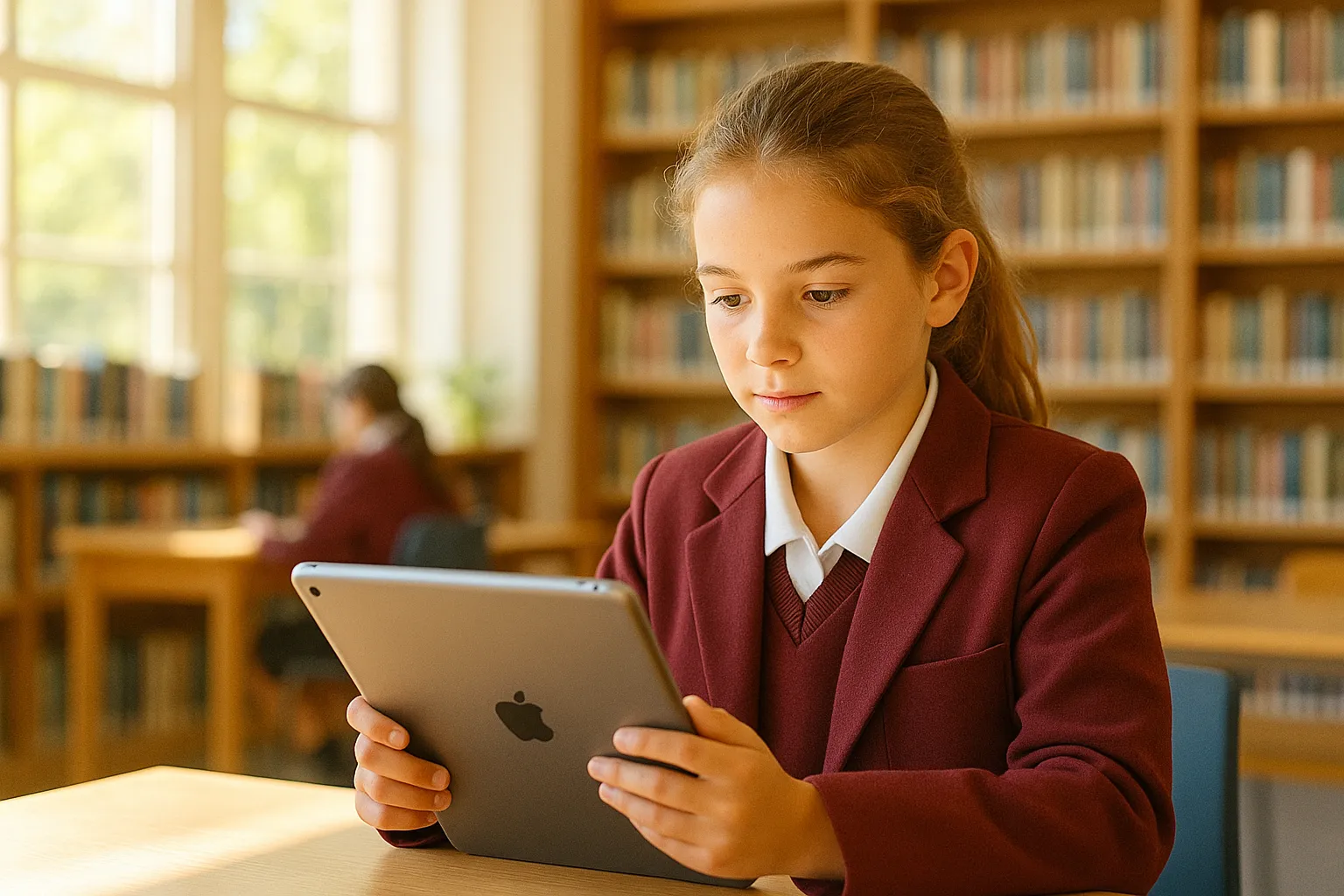 Student reading in a classroom