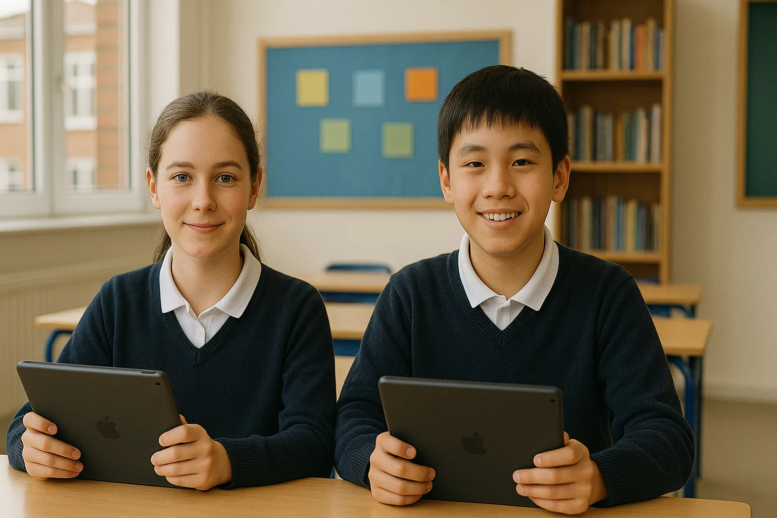 Student reading in a classroom